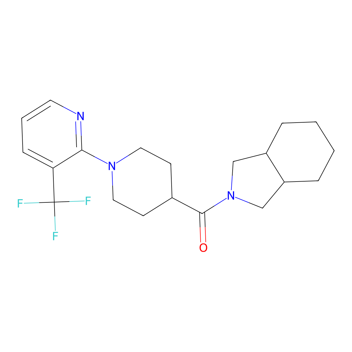 2-{1-[3-(trifluoromethyl)pyridin-2-yl]piperidine-4-carbonyl}-octahydro-1H-isoindole molecular structure, CAS 3054548-91-0