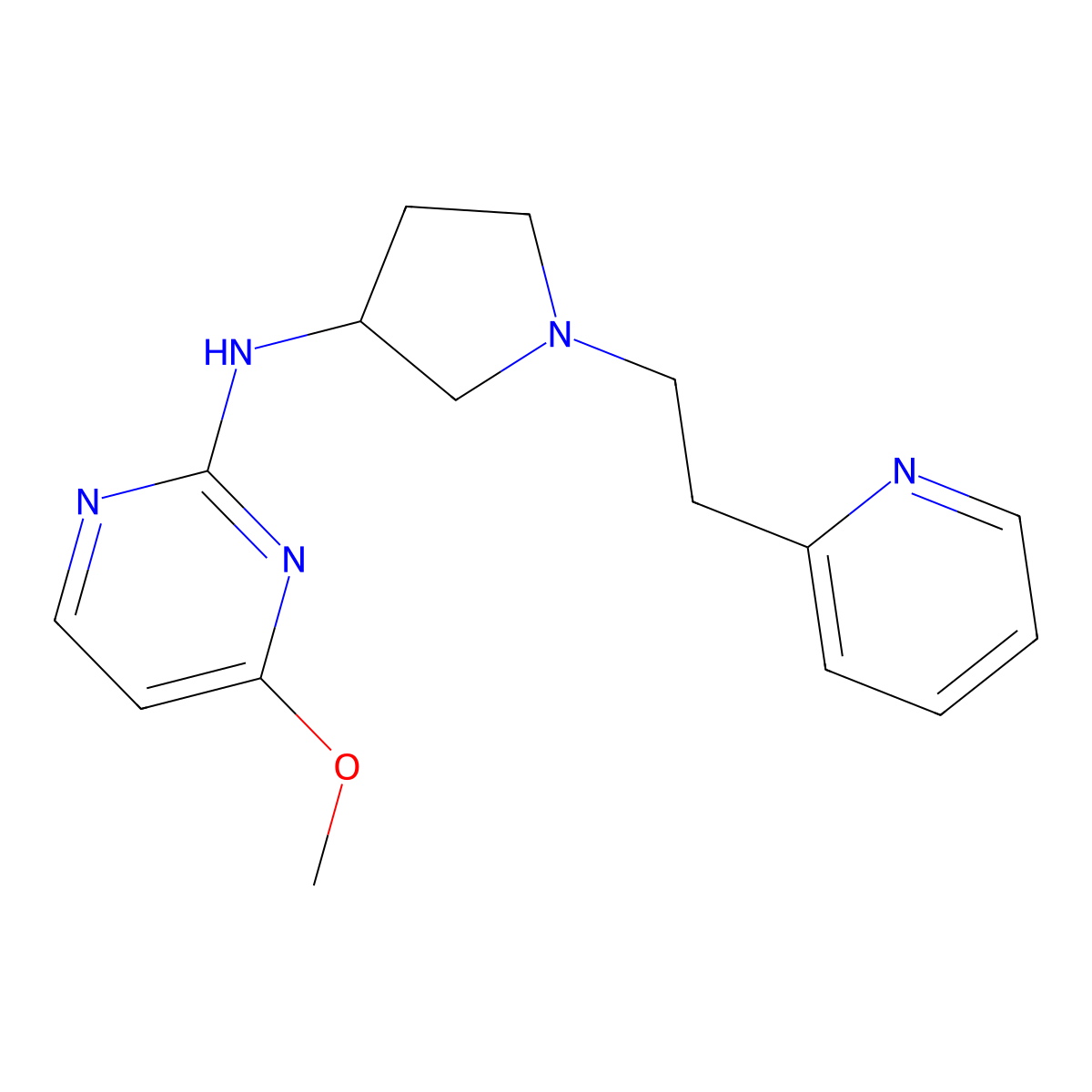 4-methoxy-N-{1-[2-(pyridin-2-yl)ethyl]pyrrolidin-3-yl}pyrimidin-2-amine molecular structure, CAS 3054548-93-2