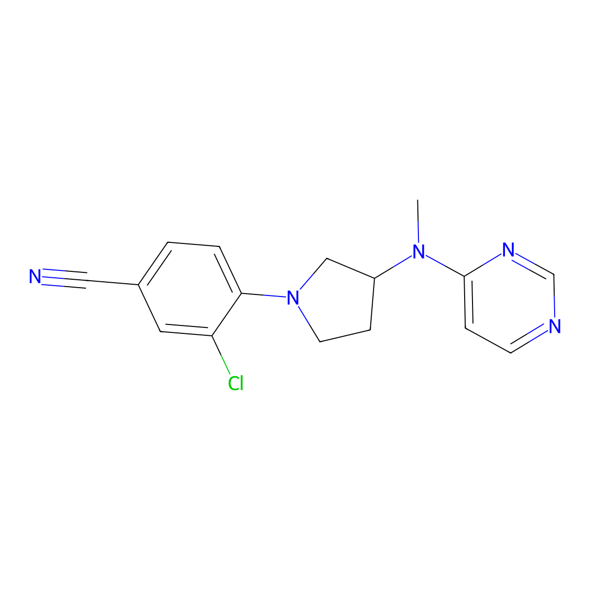 3-Chloro-4-{3-[methyl(pyrimidin-4-yl)amino]pyrrolidin-1-yl}benzonitrile molecular structure, CAS 3054548-95-4