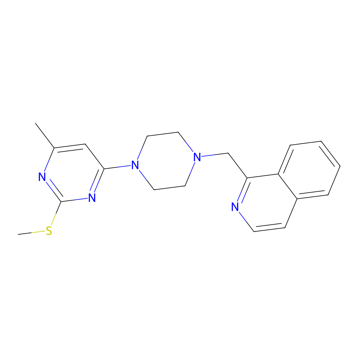 1-({4-[6-Methyl-2-(methylsulfanyl)pyrimidin-4-yl]piperazin-1-yl}methyl)isoquinoline molecular structure, CAS 3054548-97-6