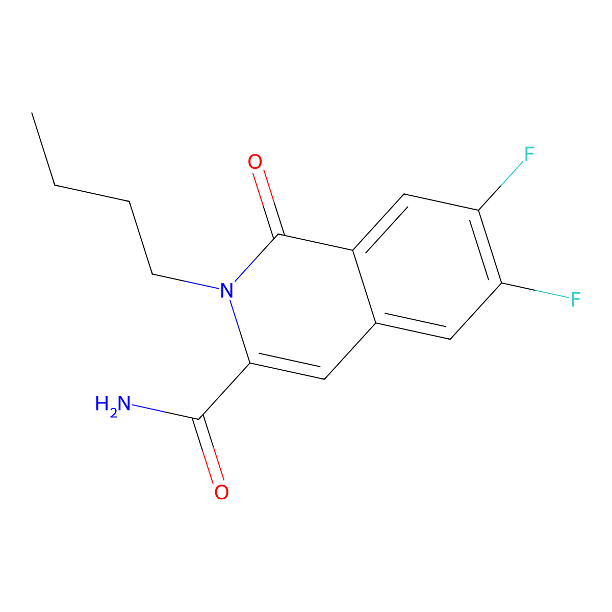 2-Butyl-6,7-difluoro-1-oxo-1,2-dihydroisoquinoline-3-carboxamide molecular structure, CAS 3054548-98-7