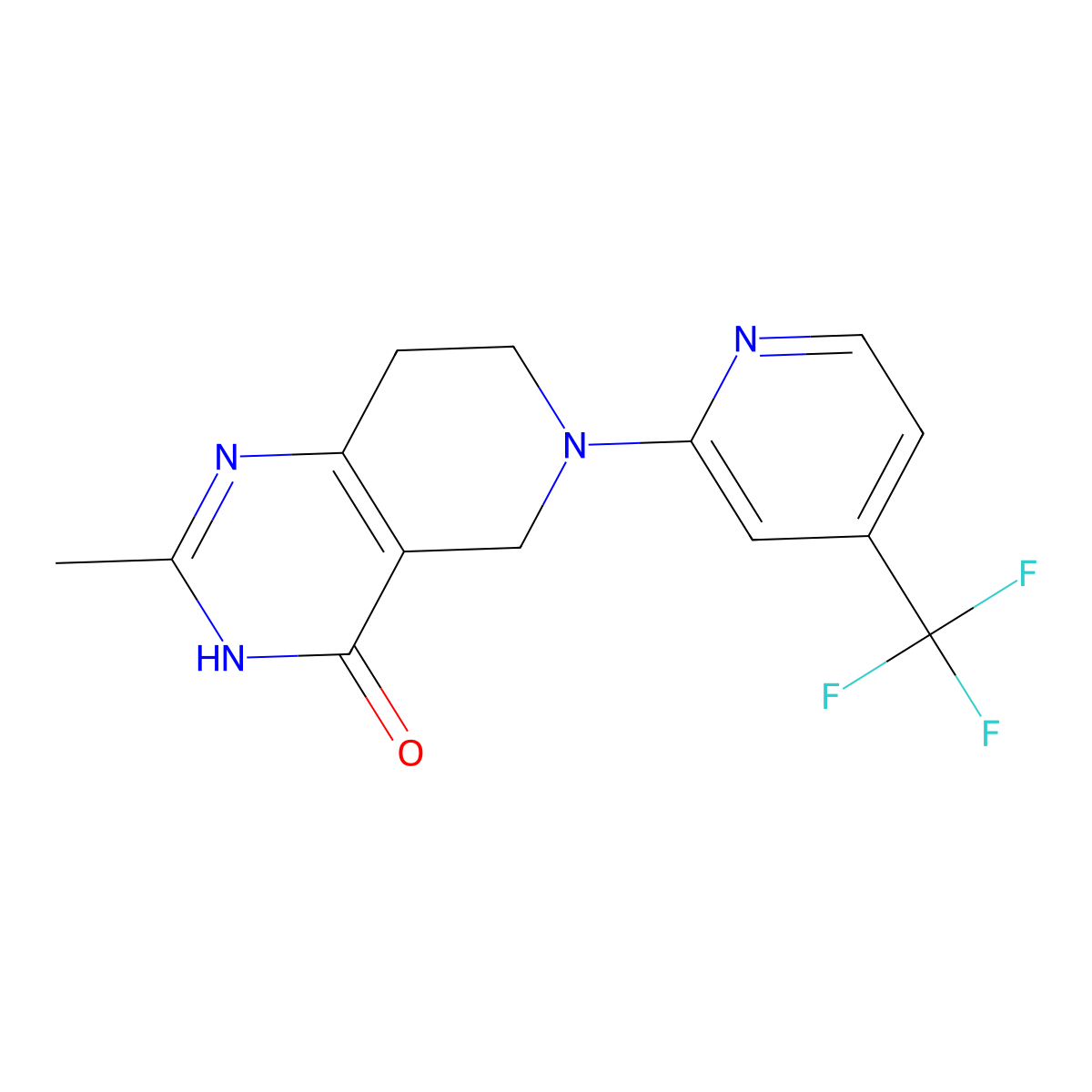 2-methyl-6-[4-(trifluoromethyl)pyridin-2-yl]-3H,4H,5H,6H,7H,8H-pyrido[4,3-d]pyrimidin-4-one molecular structure, CAS 3054549-00-4
