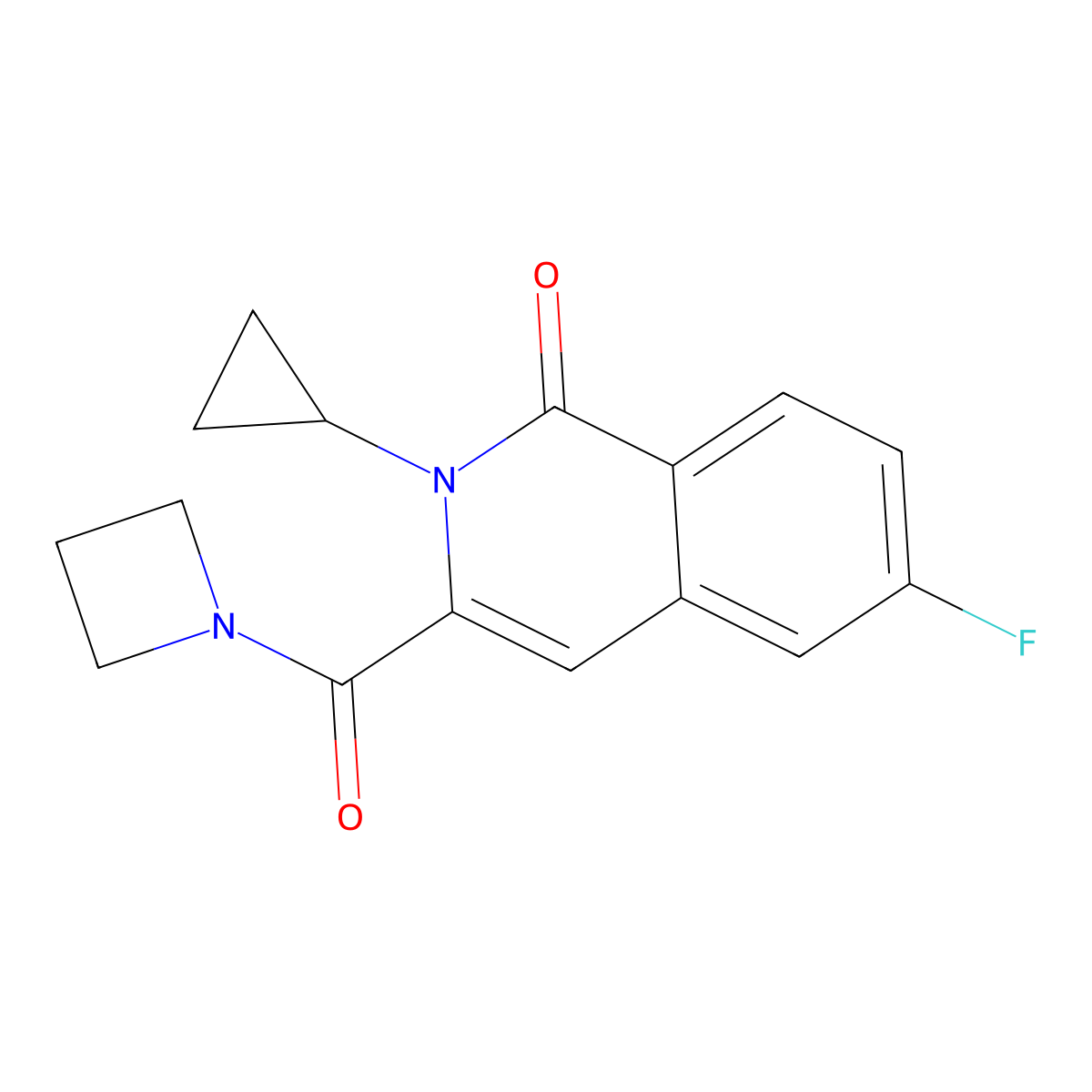 3-(Azetidine-1-carbonyl)-2-cyclopropyl-6-fluoro-1,2-dihydroisoquinolin-1-one molecular structure, CAS 3054549-02-6