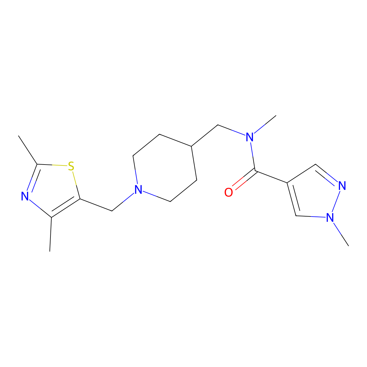 N-({1-[(2,4-dimethyl-1,3-thiazol-5-yl)methyl]piperidin-4-yl}methyl)-N,1-dimethyl-1H-pyrazole-4-carboxamide molecular structure, CAS 3054549-05-9