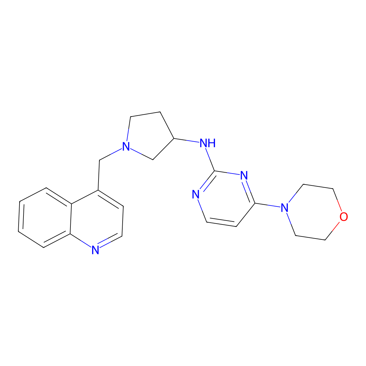 4-(morpholin-4-yl)-N-{1-[(quinolin-4-yl)methyl]pyrrolidin-3-yl}pyrimidin-2-amine molecular structure, CAS 3054549-09-3