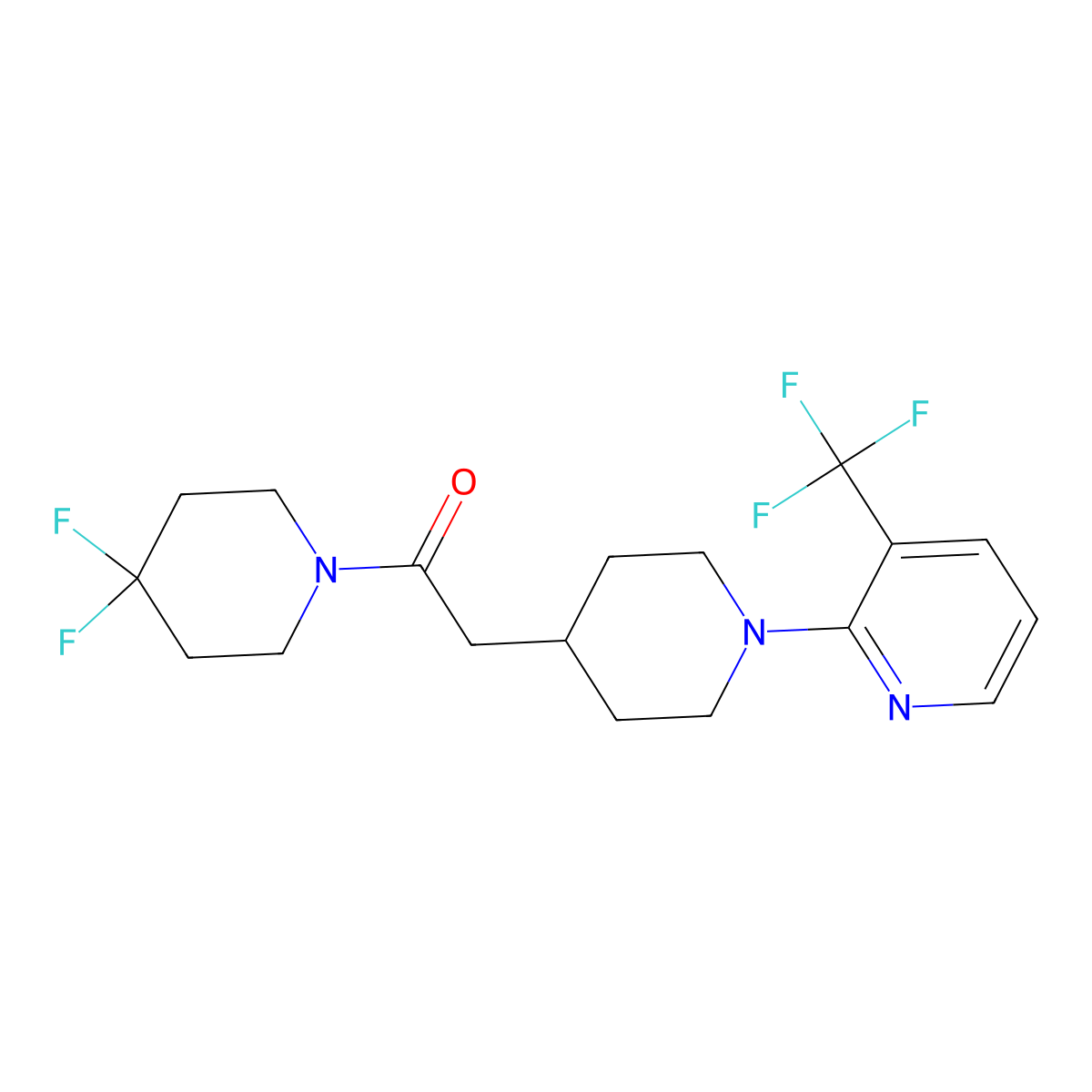 1-(4,4-Difluoropiperidin-1-yl)-2-{1-[3-(trifluoromethyl)pyridin-2-yl]piperidin-4-yl}ethan-1-one molecular structure, CAS 3054549-12-8