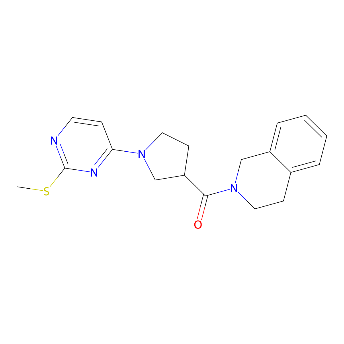 2-{1-[2-(Methylsulfanyl)pyrimidin-4-yl]pyrrolidine-3-carbonyl}-1,2,3,4-tetrahydroisoquinoline molecular structure, CAS 3054549-18-4