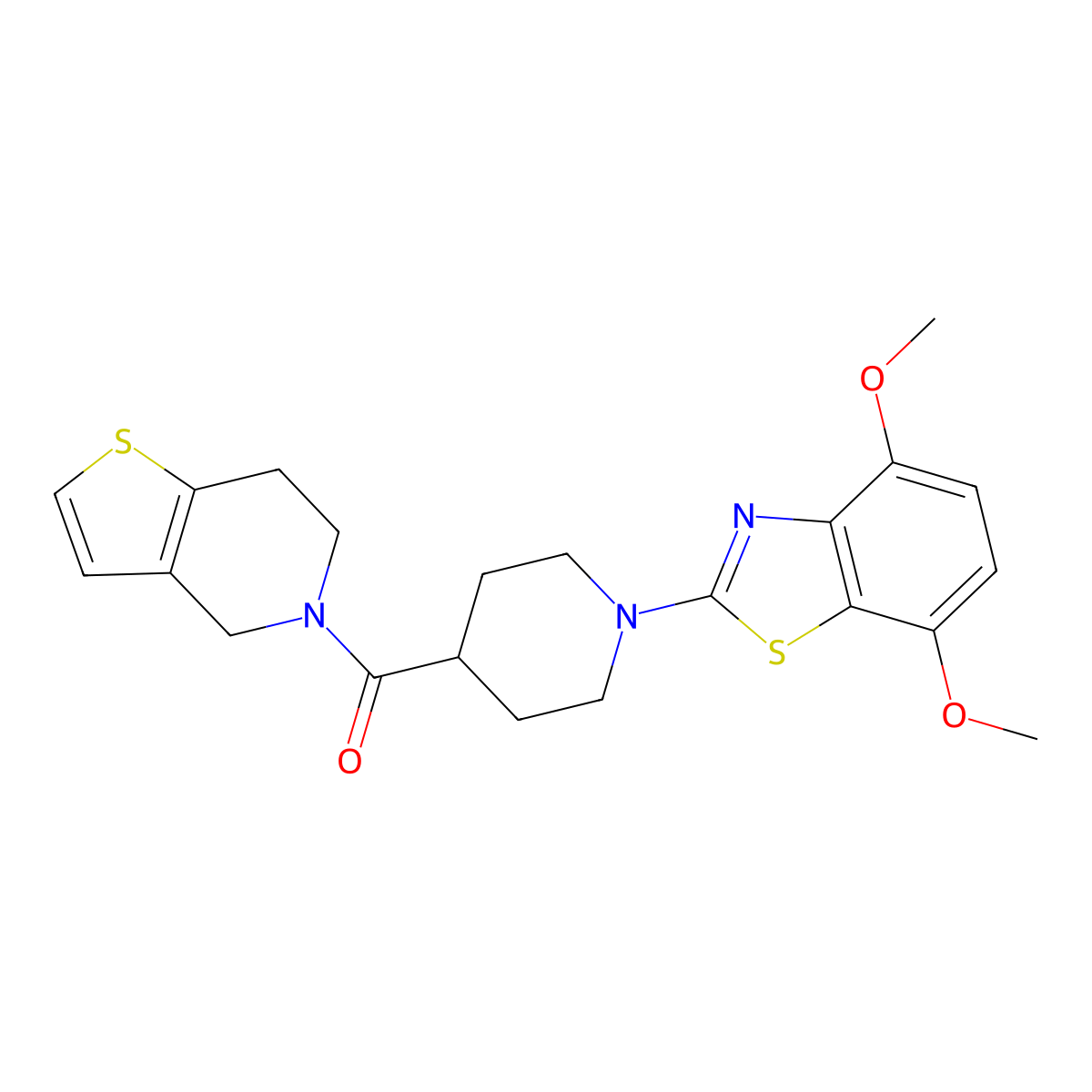 4,7-dimethoxy-2-(4-{4H,5H,6H,7H-thieno[3,2-c]pyridine-5-carbonyl}piperidin-1-yl)-1,3-benzothiazole molecular structure, CAS 3054549-19-5
