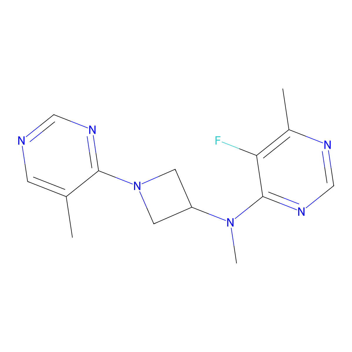 5-fluoro-N,6-dimethyl-N-[1-(5-methylpyrimidin-4-yl)azetidin-3-yl]pyrimidin-4-amine molecular structure, CAS 3054549-20-8