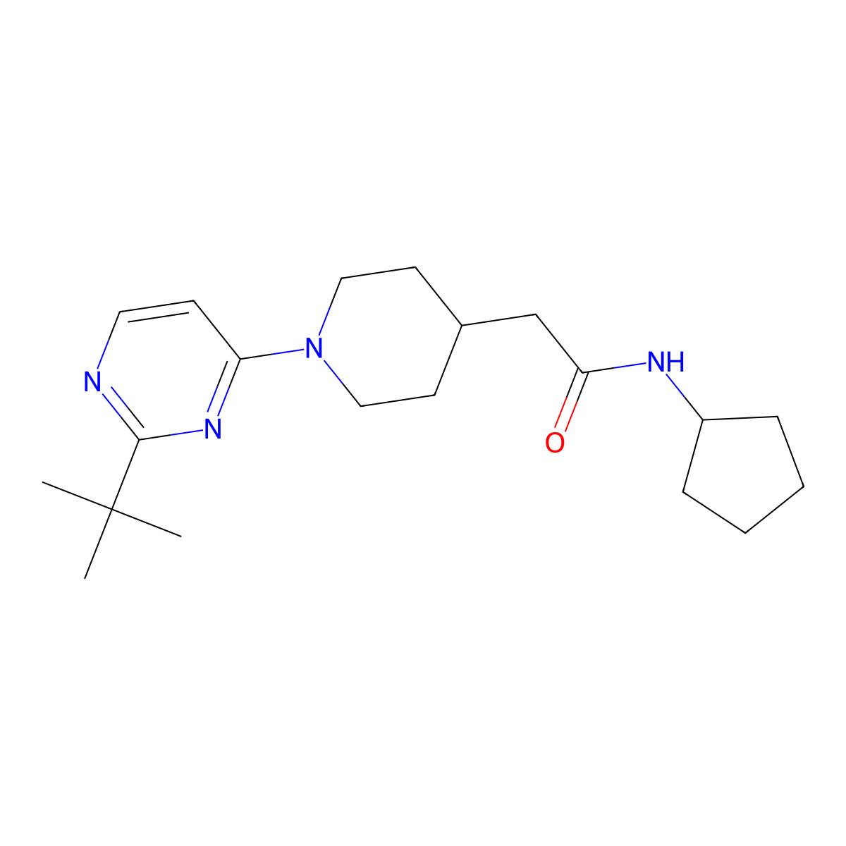 2-[1-(2-tert-butylpyrimidin-4-yl)piperidin-4-yl]-N-cyclopentylacetamide molecular structure, CAS 3054549-29-7