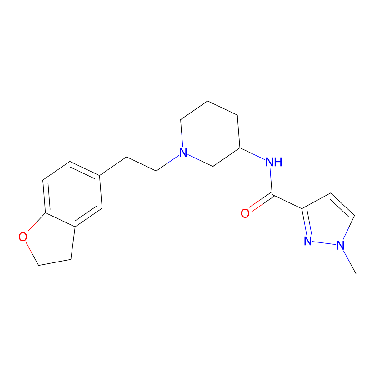 N-{1-[2-(2,3-dihydro-1-benzofuran-5-yl)ethyl]piperidin-3-yl}-1-methyl-1H-pyrazole-3-carboxamide molecular structure, CAS 3054549-34-4