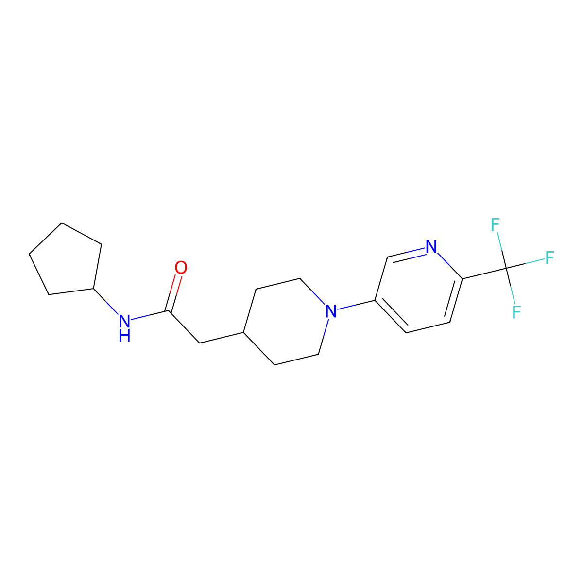 N-cyclopentyl-2-{1-[6-(trifluoromethyl)pyridin-3-yl]piperidin-4-yl}acetamide molecular structure, CAS 3054549-35-5
