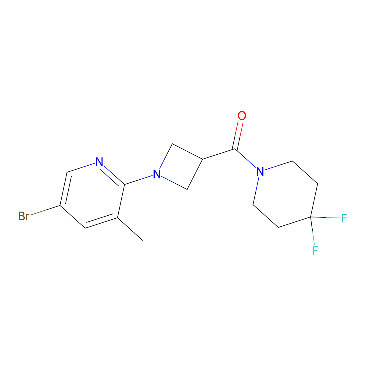 5-Bromo-2-[3-(4,4-difluoropiperidine-1-carbonyl)azetidin-1-yl]-3-methylpyridine molecular structure, CAS 3054549-40-2