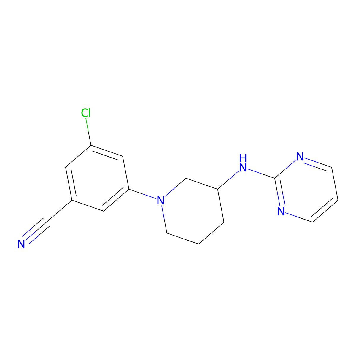3-Chloro-5-{3-[(pyrimidin-2-yl)amino]piperidin-1-yl}benzonitrile molecular structure, CAS 3054549-42-4