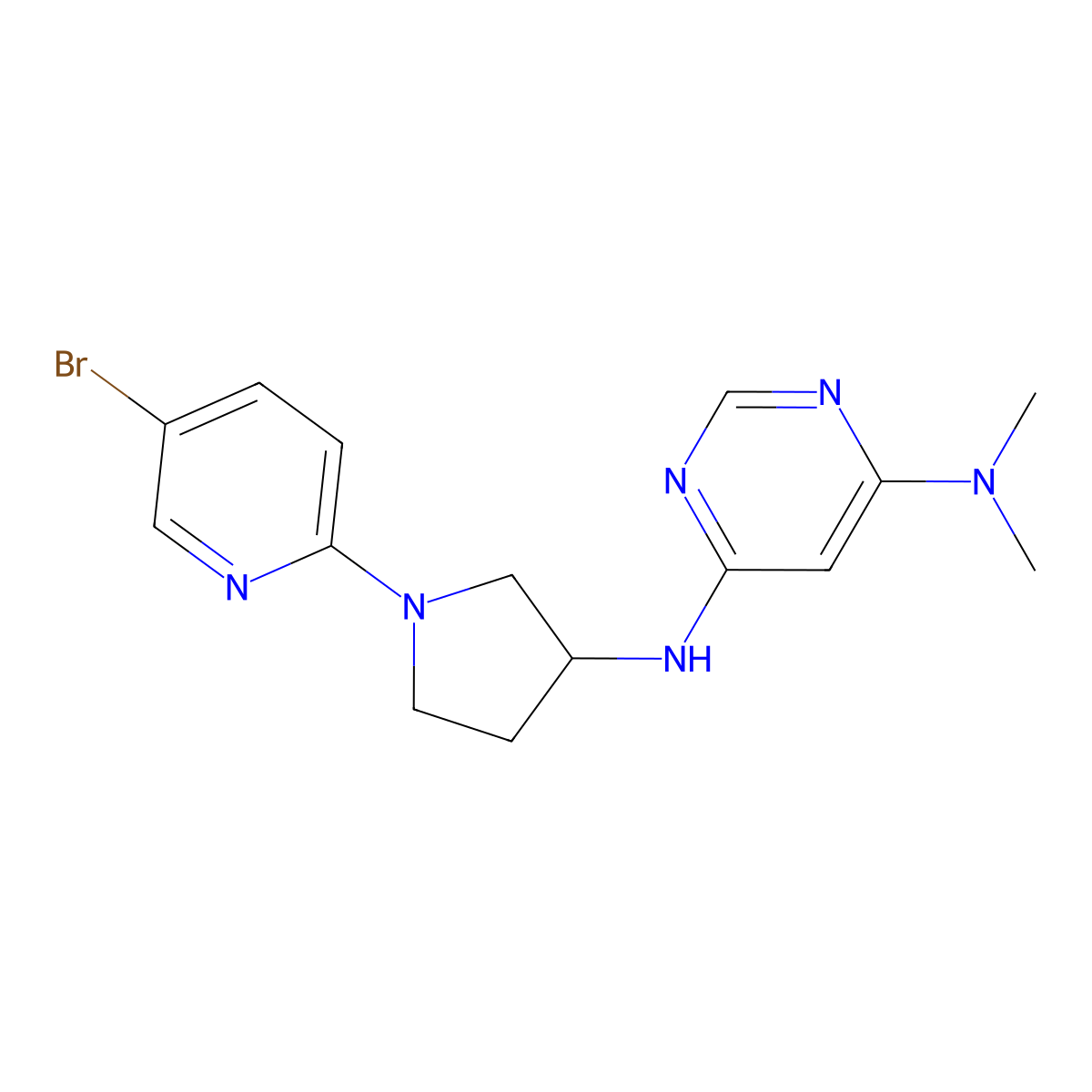 N6-[1-(5-bromopyridin-2-yl)pyrrolidin-3-yl]-N4,N4-dimethylpyrimidine-4,6-diamine molecular structure, CAS 3054549-43-5