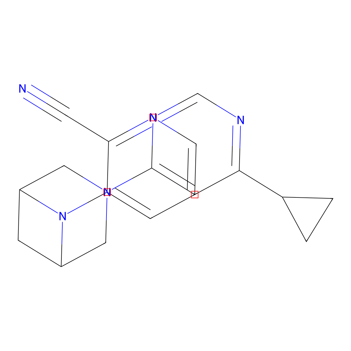3-[3-(6-Cyclopropylpyrimidin-4-yl)-3,6-diazabicyclo[3.1.1]heptan-6-yl]pyridine-2-carbonitrile molecular structure, CAS 3054549-45-7