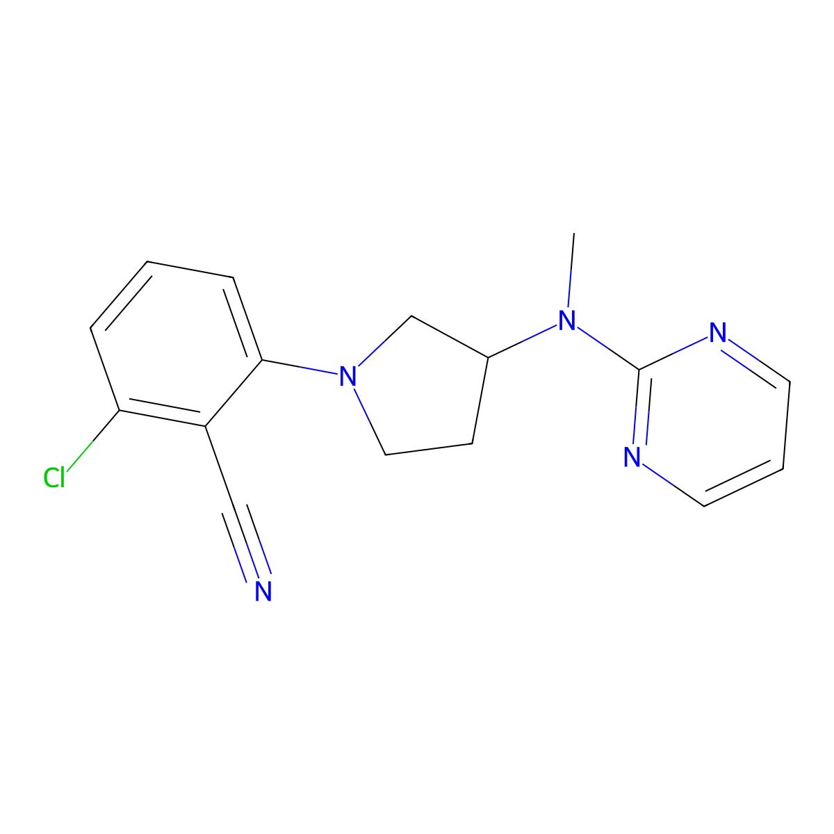 2-Chloro-6-{3-[methyl(pyrimidin-2-yl)amino]pyrrolidin-1-yl}benzonitrile molecular structure, CAS 3054549-47-9