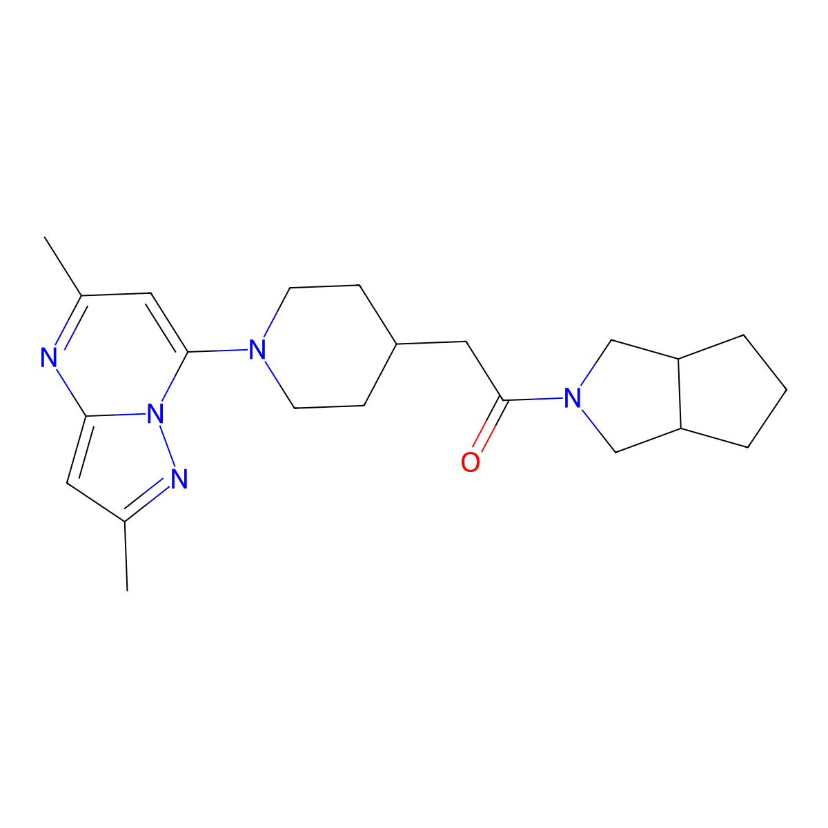 2-(1-{2,5-Dimethylpyrazolo[1,5-a]pyrimidin-7-yl}piperidin-4-yl)-1-{octahydrocyclopenta[c]pyrrol-2-yl}ethan-1-one molecular structure, CAS 3054549-52-6