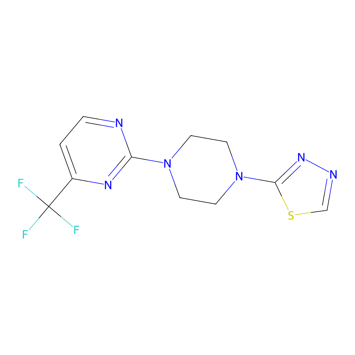 2-[4-(1,3,4-Thiadiazol-2-yl)piperazin-1-yl]-4-(trifluoromethyl)pyrimidine molecular structure, CAS 3054549-58-2