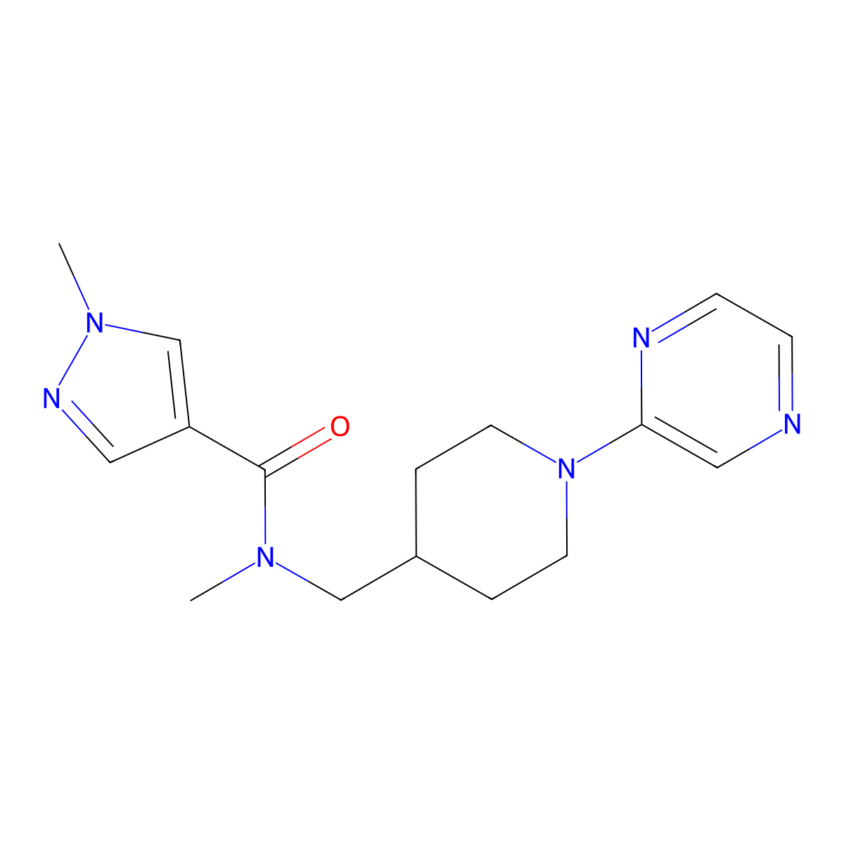 N,1-dimethyl-N-{[1-(pyrazin-2-yl)piperidin-4-yl]methyl}-1H-pyrazole-4-carboxamide molecular structure, CAS 3054549-60-6
