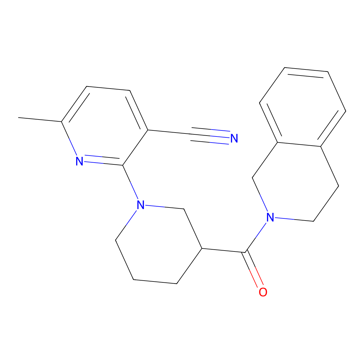 6-Methyl-2-[3-(1,2,3,4-tetrahydroisoquinoline-2-carbonyl)piperidin-1-yl]pyridine-3-carbonitrile molecular structure, CAS 3054549-61-7