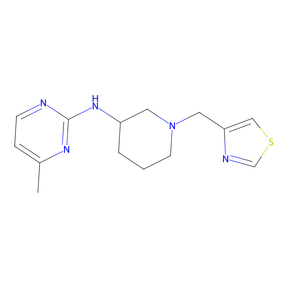 4-methyl-N-{1-[(1,3-thiazol-4-yl)methyl]piperidin-3-yl}pyrimidin-2-amine molecular structure, CAS 3054549-63-9