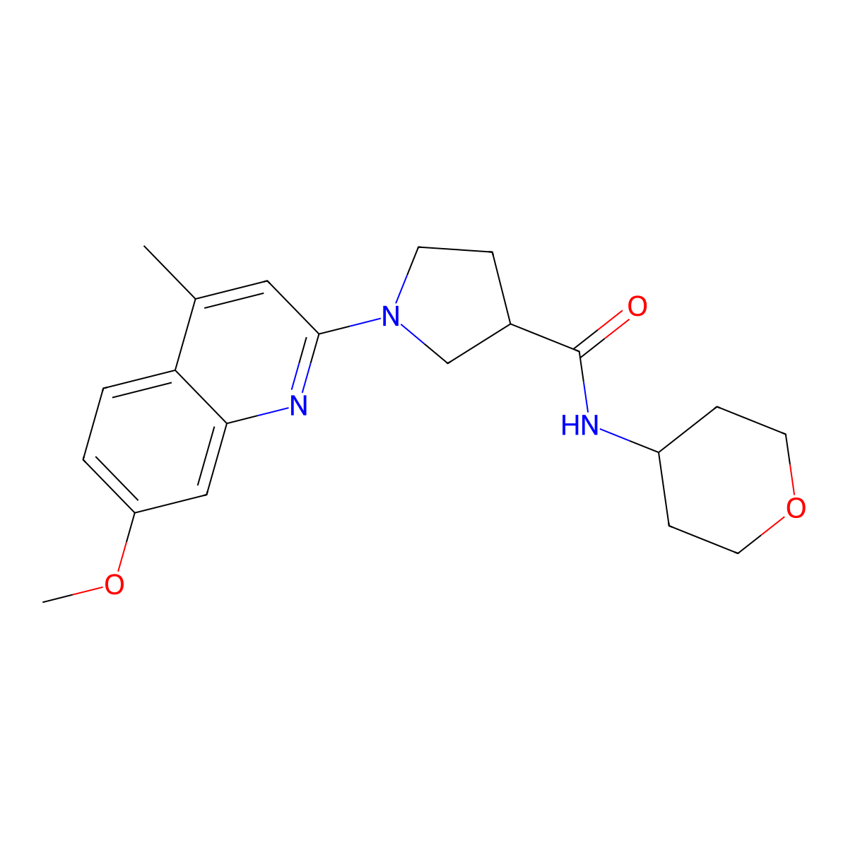1-(7-methoxy-4-methylquinolin-2-yl)-N-(oxan-4-yl)pyrrolidine-3-carboxamide molecular structure, CAS 3054549-66-2