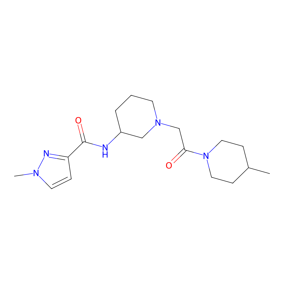 1-methyl-N-{1-[2-(4-methylpiperidin-1-yl)-2-oxoethyl]piperidin-3-yl}-1H-pyrazole-3-carboxamide molecular structure, CAS 3054549-72-0