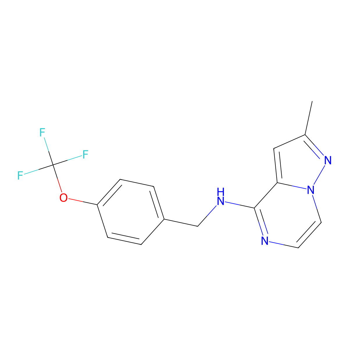 2-methyl-N-{[4-(trifluoromethoxy)phenyl]methyl}pyrazolo[1,5-a]pyrazin-4-amine molecular structure, CAS 3054549-77-5
