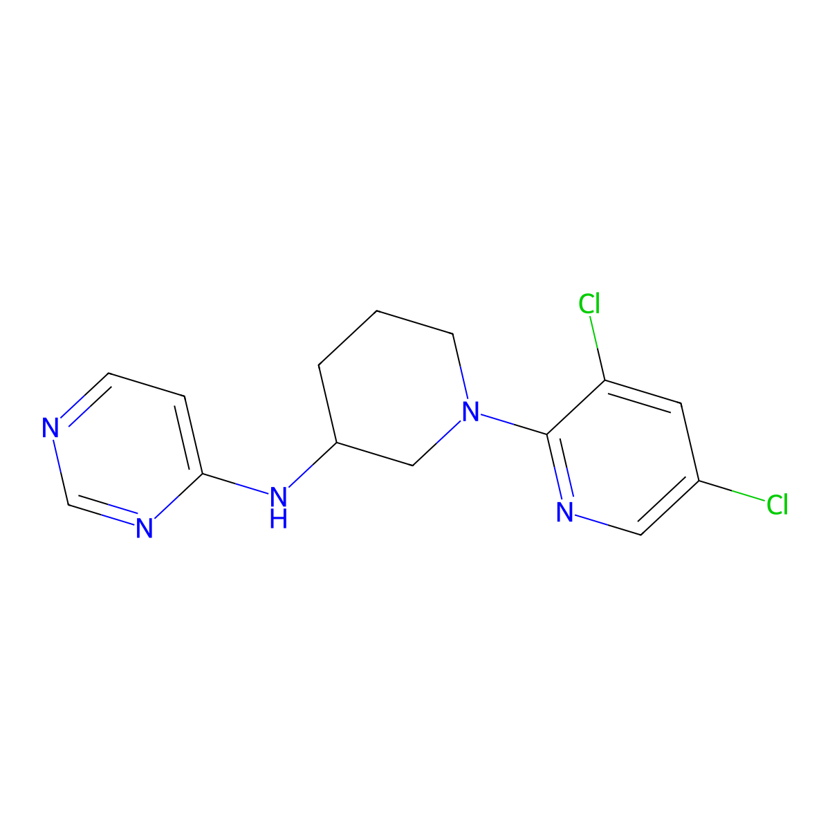 N-[1-(3,5-dichloropyridin-2-yl)piperidin-3-yl]pyrimidin-4-amine molecular structure, CAS 3054549-80-0