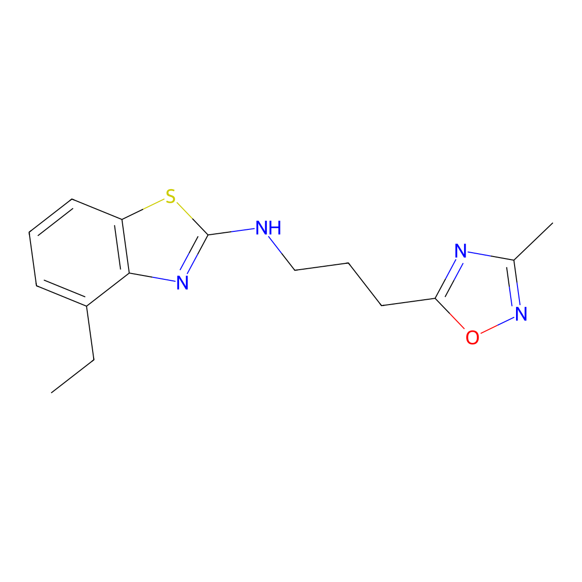 4-ethyl-N-[3-(3-methyl-1,2,4-oxadiazol-5-yl)propyl]-1,3-benzothiazol-2-amine molecular structure, CAS 3054549-81-1