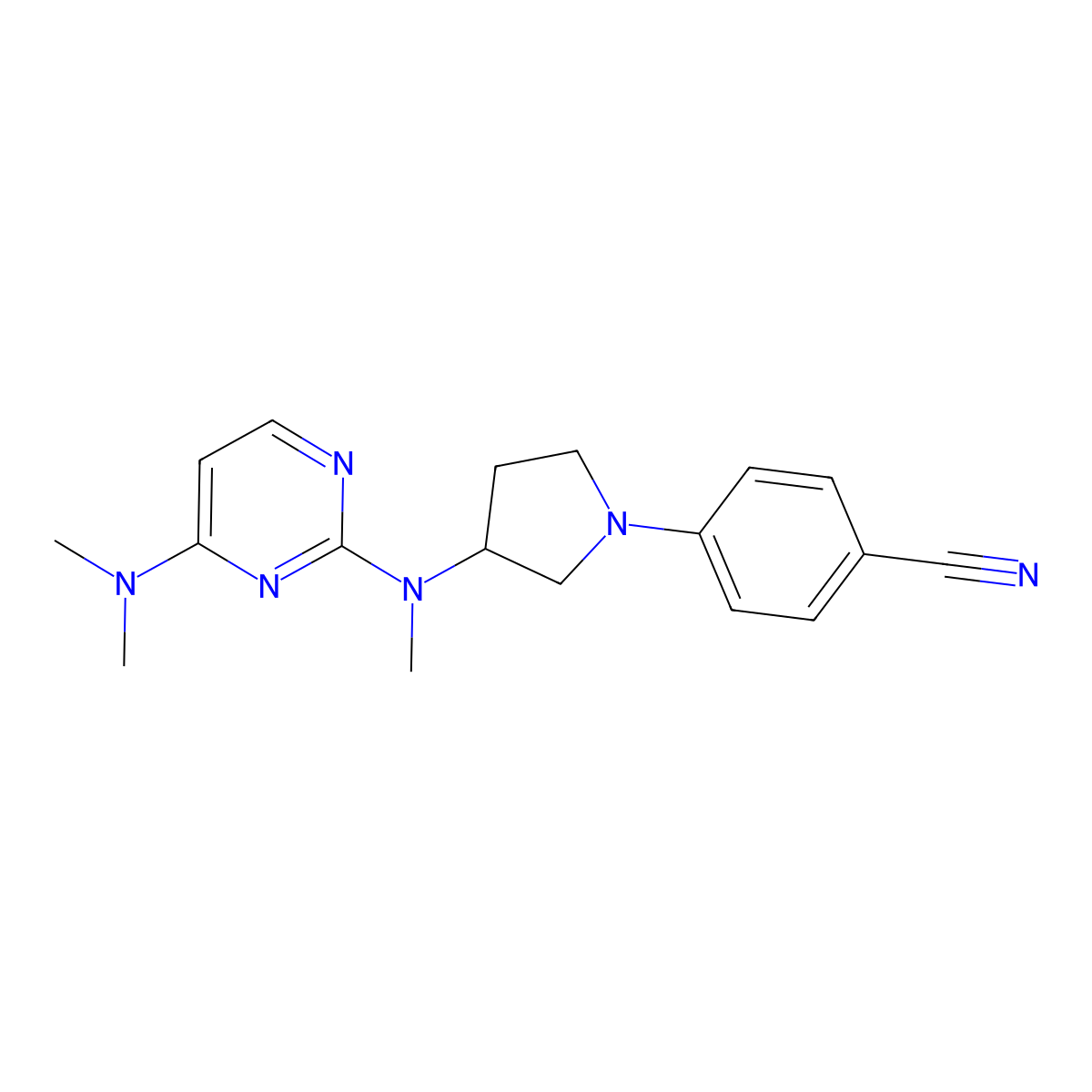 4-(3-{[4-(Dimethylamino)pyrimidin-2-yl](methyl)amino}pyrrolidin-1-yl)benzonitrile molecular structure, CAS 3054549-82-2
