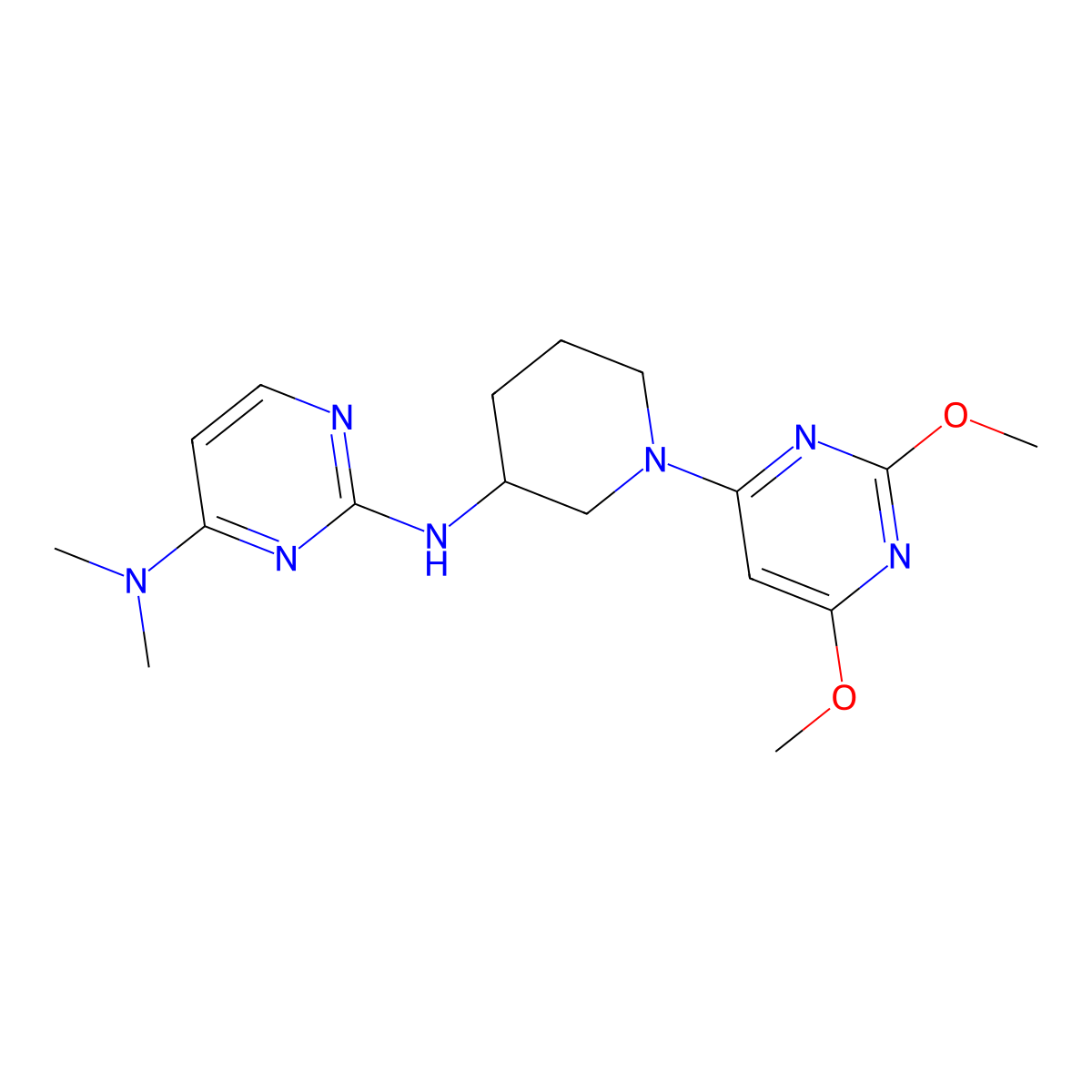 N2-[1-(2,6-dimethoxypyrimidin-4-yl)piperidin-3-yl]-N4,N4-dimethylpyrimidine-2,4-diamine molecular structure, CAS 3054549-86-6