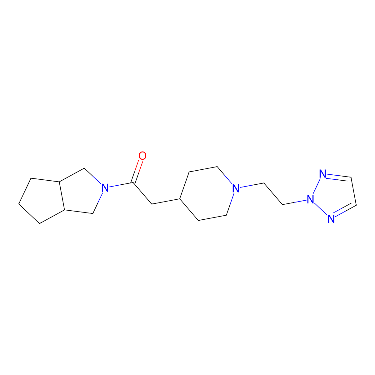 1-{octahydrocyclopenta[c]pyrrol-2-yl}-2-{1-[2-(2H-1,2,3-triazol-2-yl)ethyl]piperidin-4-yl}ethan-1-one molecular structure, CAS 3054549-88-8