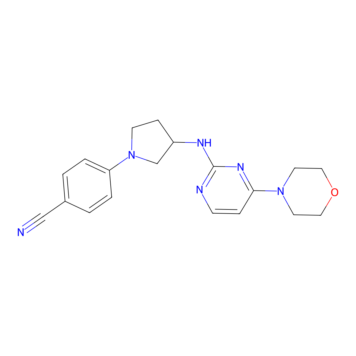 4-(3-{[4-(Morpholin-4-yl)pyrimidin-2-yl]amino}pyrrolidin-1-yl)benzonitrile molecular structure, CAS 3054549-92-4