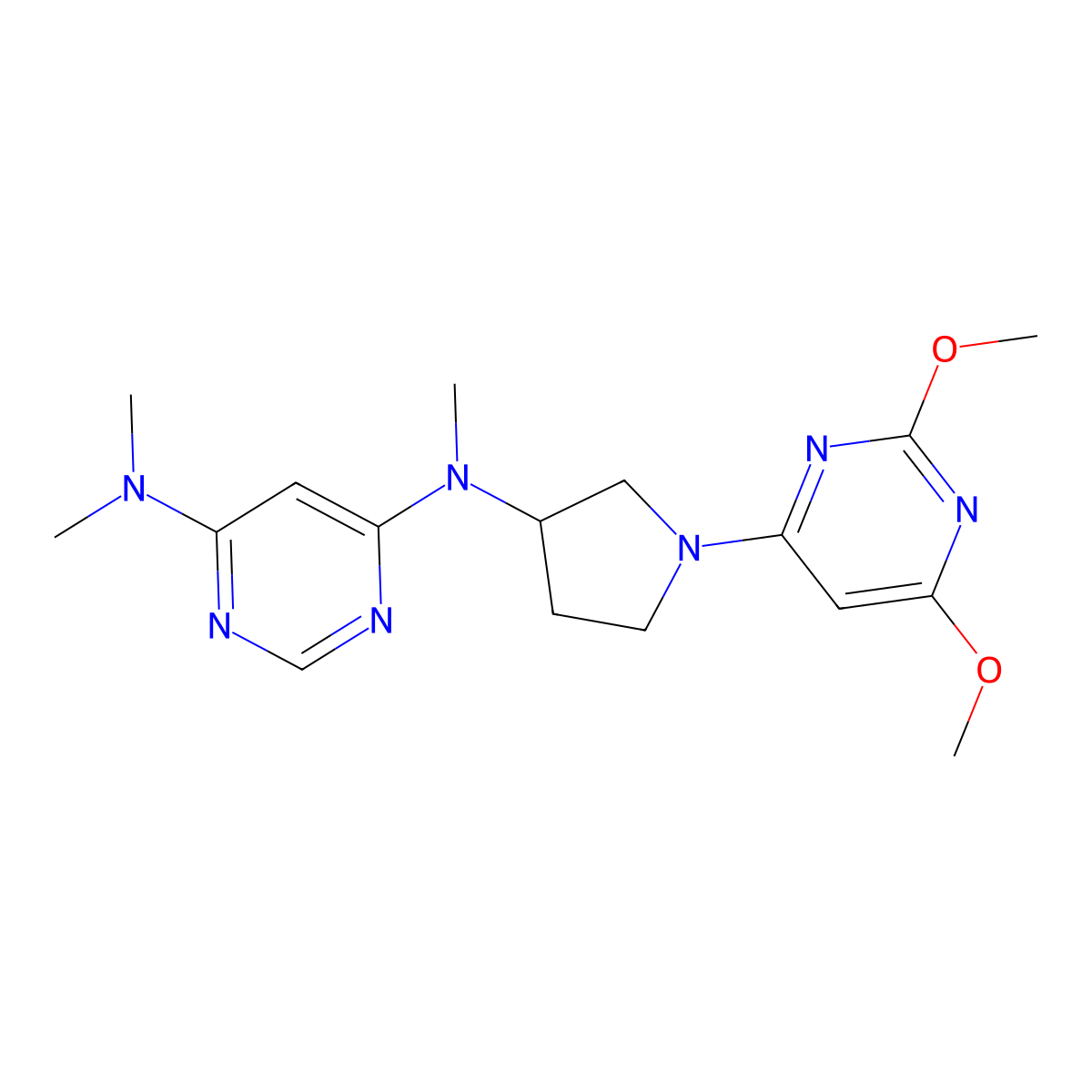 N4-[1-(2,6-dimethoxypyrimidin-4-yl)pyrrolidin-3-yl]-N4,N6,N6-trimethylpyrimidine-4,6-diamine molecular structure, CAS 3054549-93-5