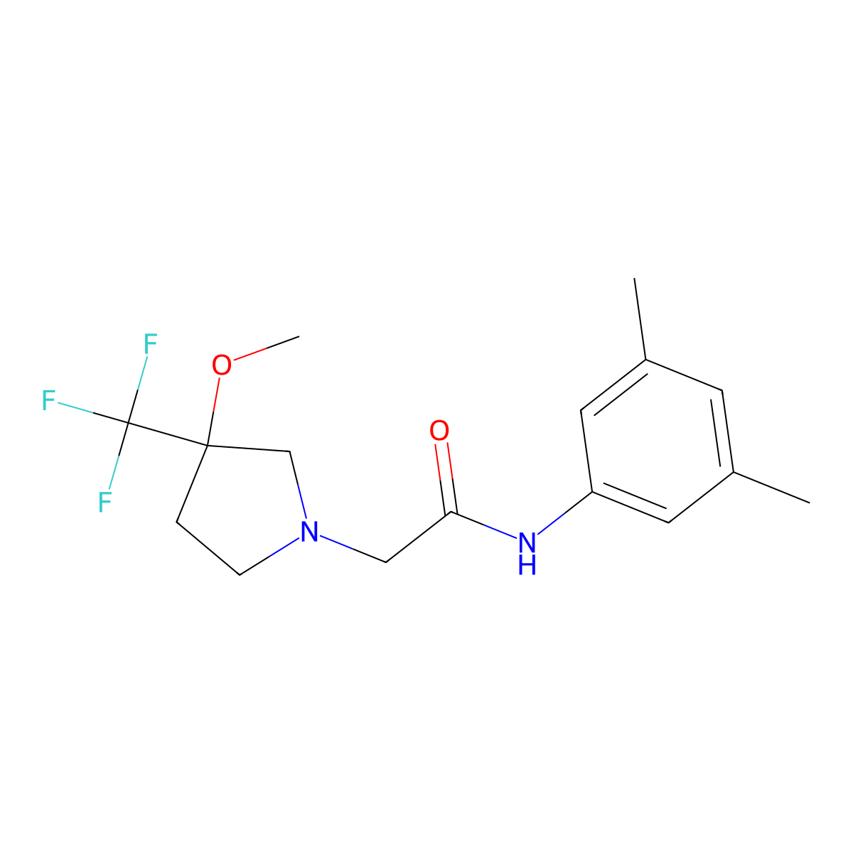 N-(3,5-dimethylphenyl)-2-[3-methoxy-3-(trifluoromethyl)pyrrolidin-1-yl]acetamide molecular structure, CAS 3054549-96-8