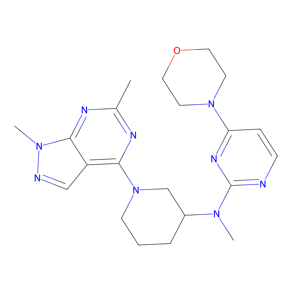N-(1-{1,6-dimethyl-1H-pyrazolo[3,4-d]pyrimidin-4-yl}piperidin-3-yl)-N-methyl-4-(morpholin-4-yl)pyrimidin-2-amine molecular structure, CAS 3054549-97-9