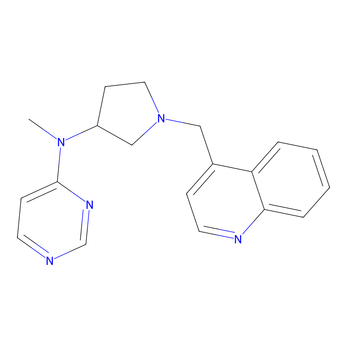 N-methyl-N-{1-[(quinolin-4-yl)methyl]pyrrolidin-3-yl}pyrimidin-4-amine molecular structure, CAS 3054549-99-1
