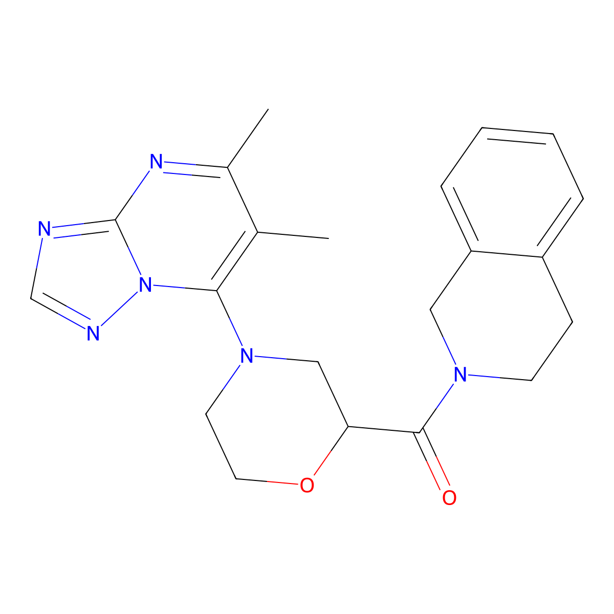 2-(4-{5,6-Dimethyl-[1,2,4]triazolo[1,5-a]pyrimidin-7-yl}morpholine-2-carbonyl)-1,2,3,4-tetrahydroisoquinoline molecular structure, CAS 3054550-02-3