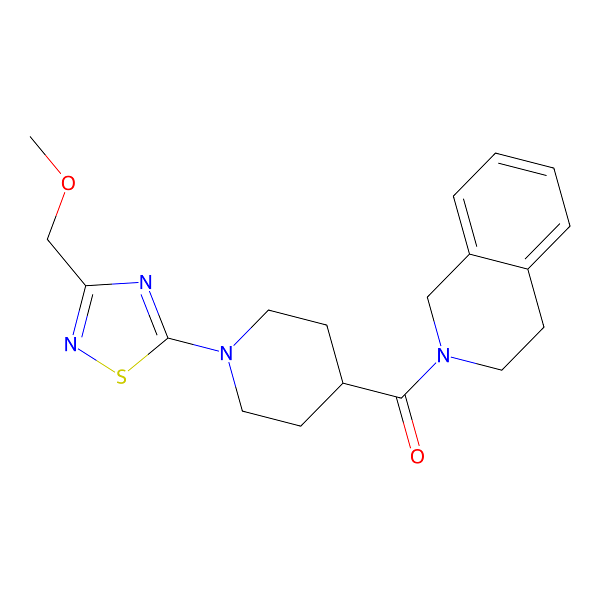 2-{1-[3-(Methoxymethyl)-1,2,4-thiadiazol-5-yl]piperidine-4-carbonyl}-1,2,3,4-tetrahydroisoquinoline molecular structure, CAS 3054550-03-4