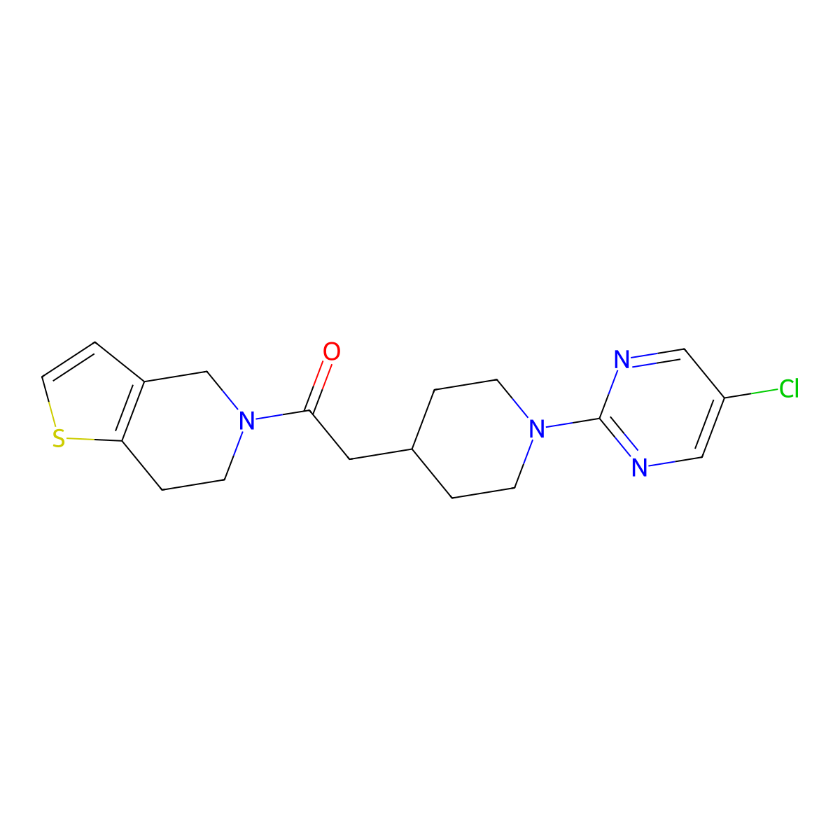 2-[1-(5-chloropyrimidin-2-yl)piperidin-4-yl]-1-{4H,5H,6H,7H-thieno[3,2-c]pyridin-5-yl}ethan-1-one molecular structure, CAS 3054550-04-5