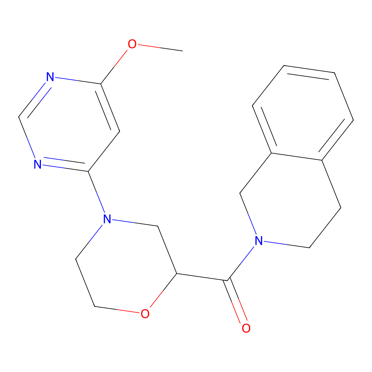 2-[4-(6-Methoxypyrimidin-4-yl)morpholine-2-carbonyl]-1,2,3,4-tetrahydroisoquinoline molecular structure, CAS 3054550-08-9