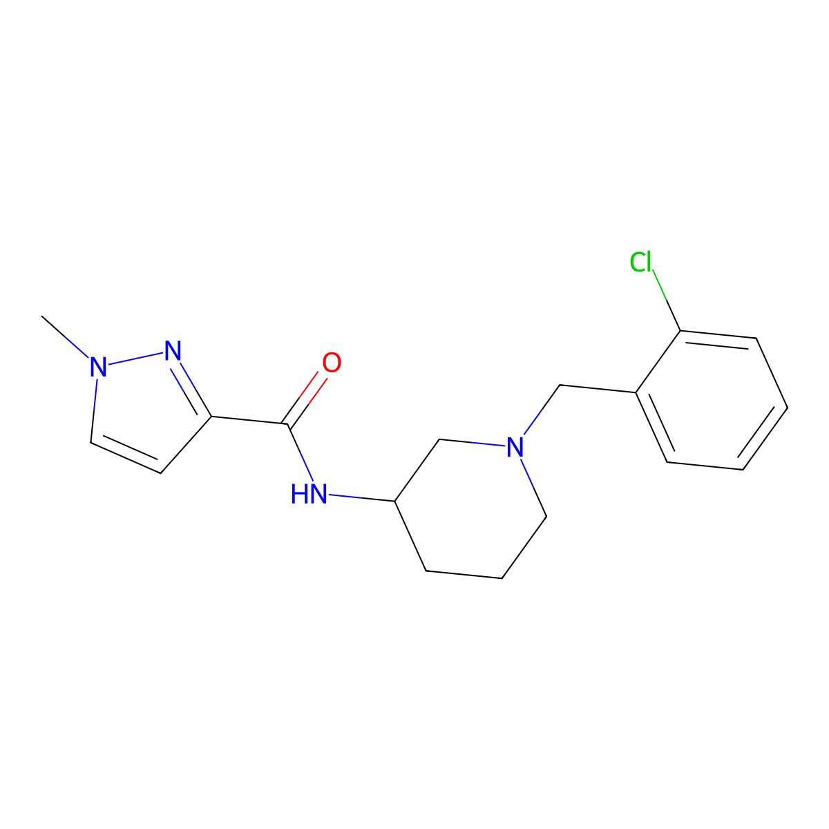 N-{1-[(2-chlorophenyl)methyl]piperidin-3-yl}-1-methyl-1H-pyrazole-3-carboxamide molecular structure, CAS 3054550-17-0