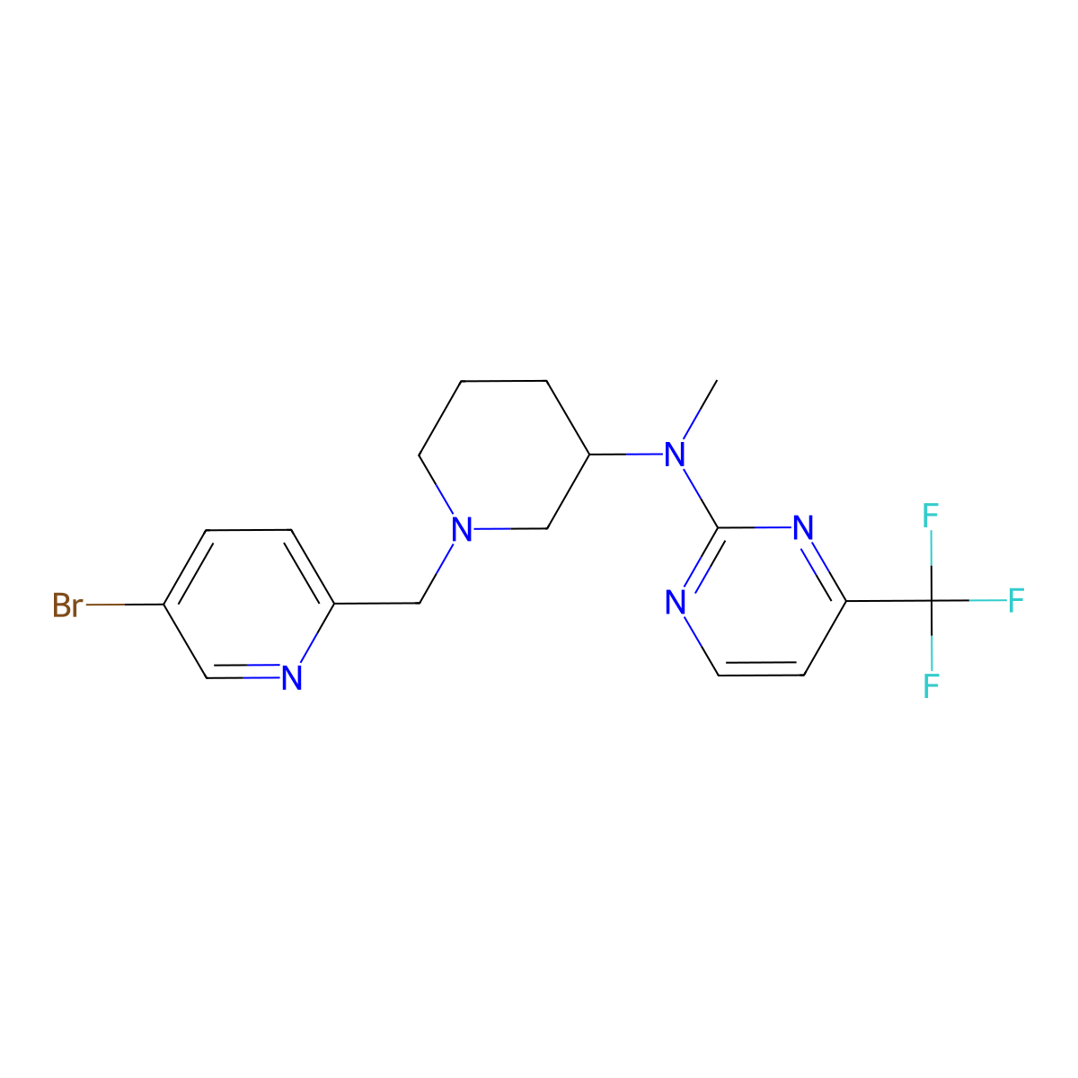 N-{1-[(5-bromopyridin-2-yl)methyl]piperidin-3-yl}-N-methyl-4-(trifluoromethyl)pyrimidin-2-amine molecular structure, CAS 3054550-19-2