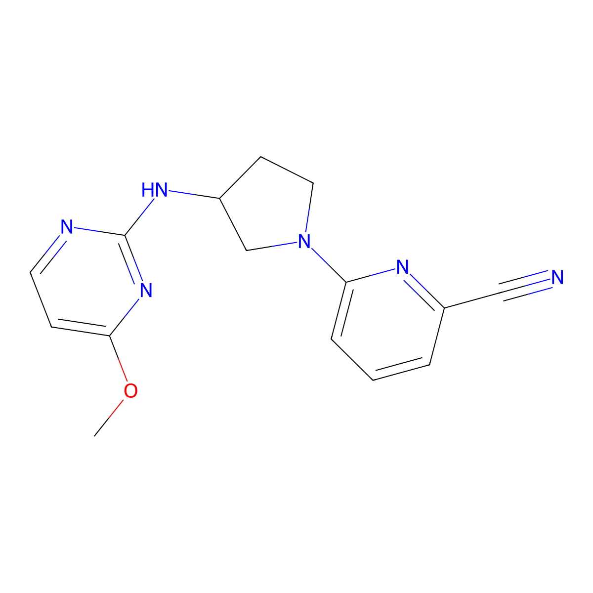 6-[3-[(4-Methoxypyrimidin-2-yl)amino]pyrrolidin-1-yl]pyridine-2-carbonitrile molecular structure, CAS 3054550-20-5