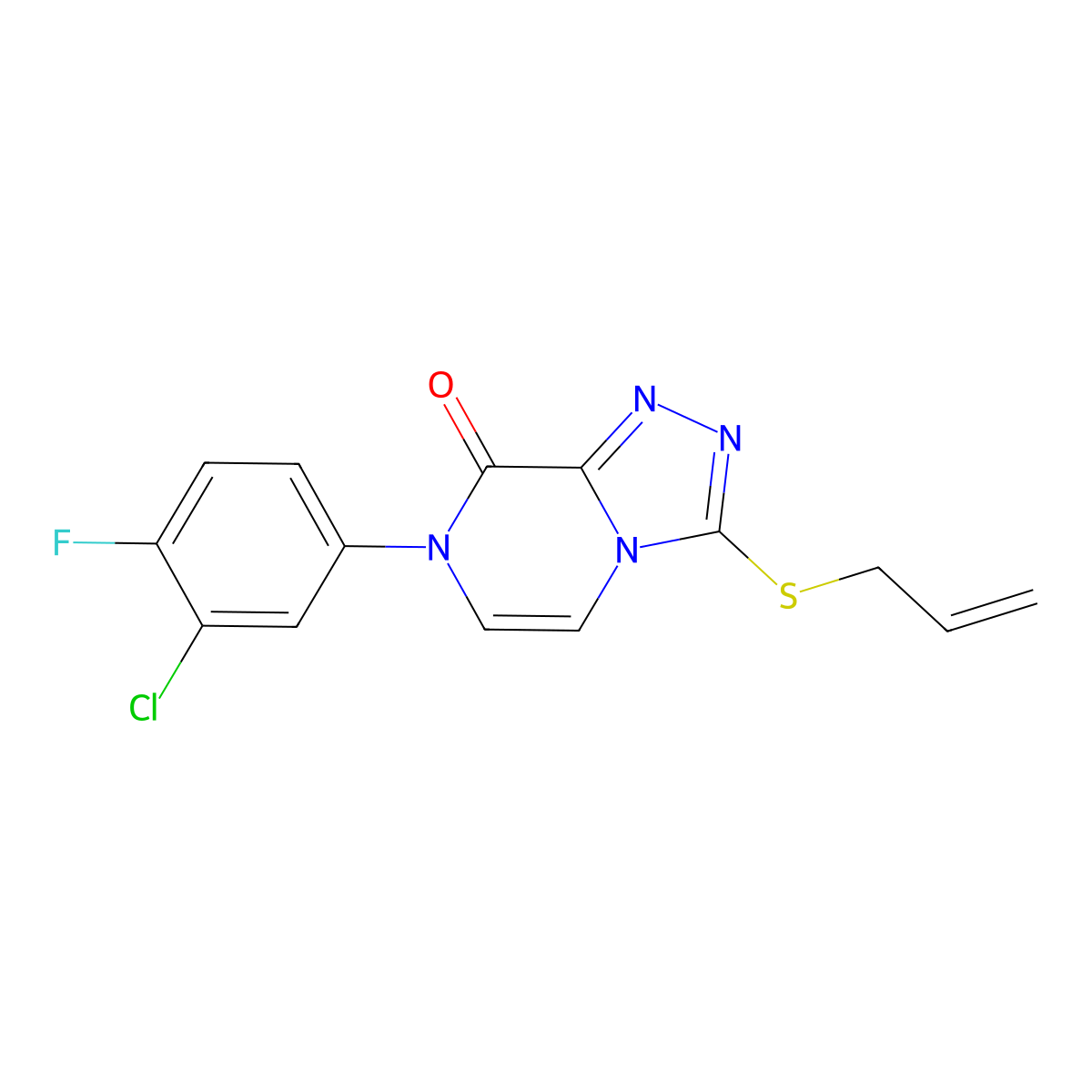 7-(3-chloro-4-fluorophenyl)-3-(prop-2-en-1-ylsulfanyl)-7H,8H-[1,2,4]triazolo[4,3-a]pyrazin-8-one molecular structure, CAS 3054550-21-6