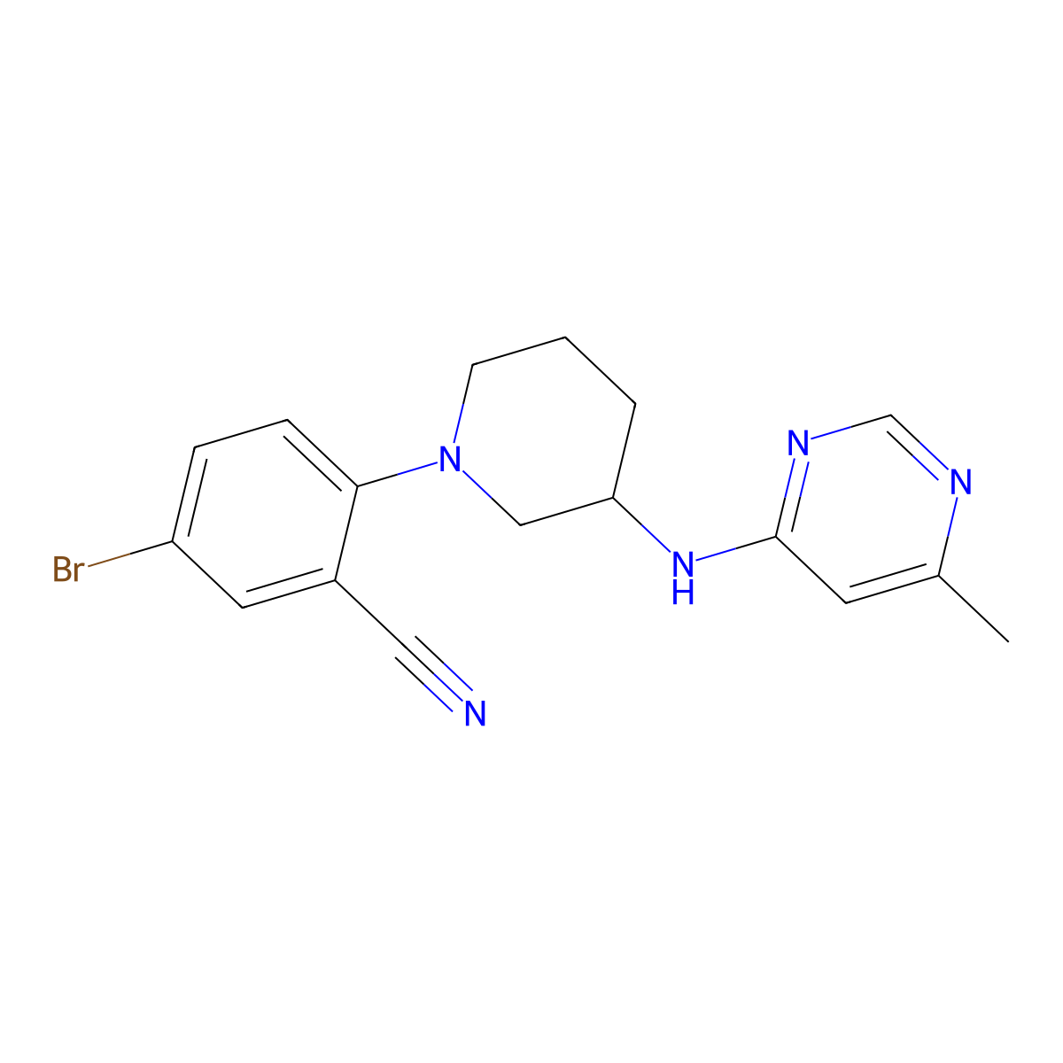 5-Bromo-2-[3-[(6-methylpyrimidin-4-yl)amino]piperidin-1-yl]benzonitrile molecular structure, CAS 3054550-22-7