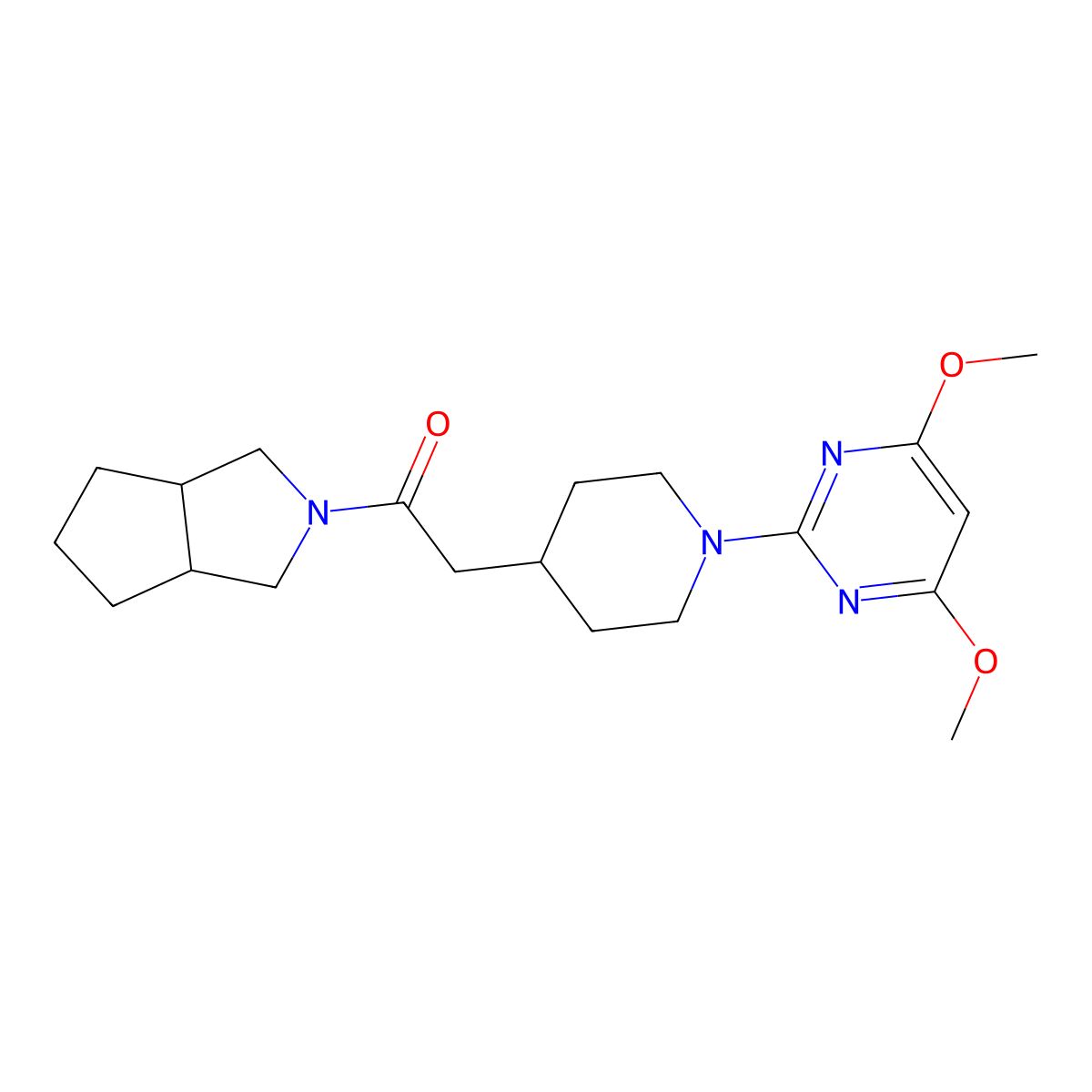 2-[1-(4,6-Dimethoxypyrimidin-2-yl)piperidin-4-yl]-1-{octahydrocyclopenta[c]pyrrol-2-yl}ethan-1-one molecular structure, CAS 3054550-23-8