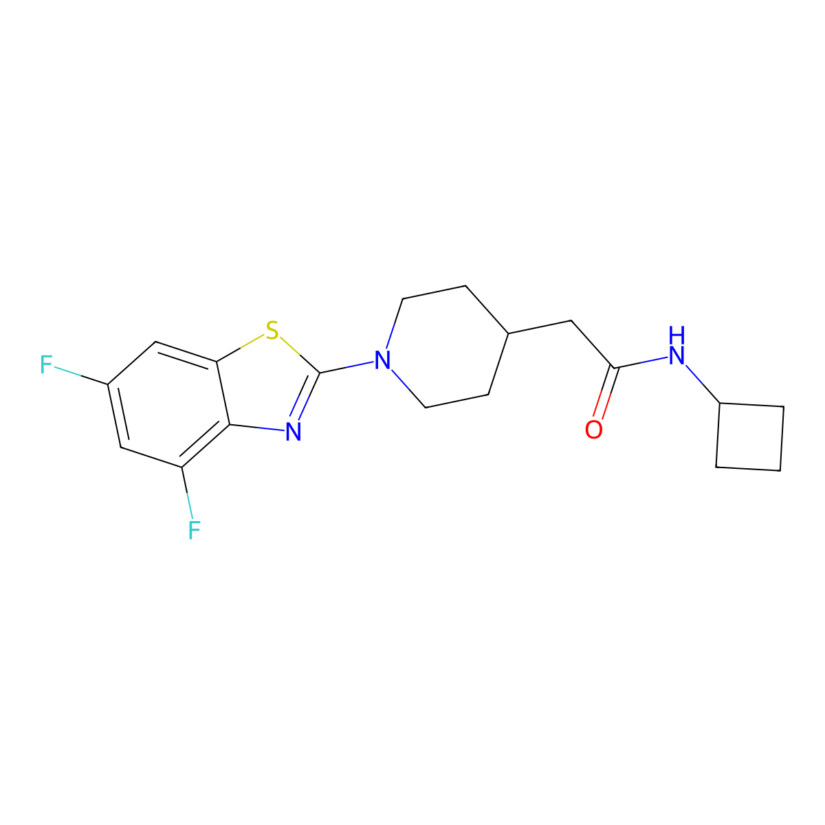 N-cyclobutyl-2-[1-(4,6-difluoro-1,3-benzothiazol-2-yl)piperidin-4-yl]acetamide molecular structure, CAS 3054550-25-0